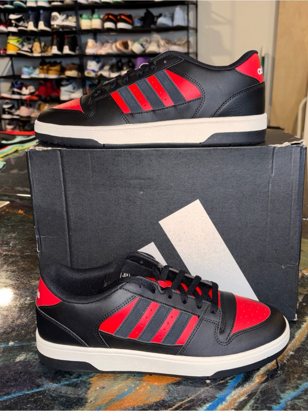 adidas Black & Red Low-Top Sneakers with Cream Midsole